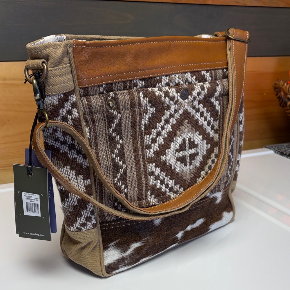 Myra Bag Elisa Shoulder Bag in HaironHide, Leather trim and Canvas S-6205